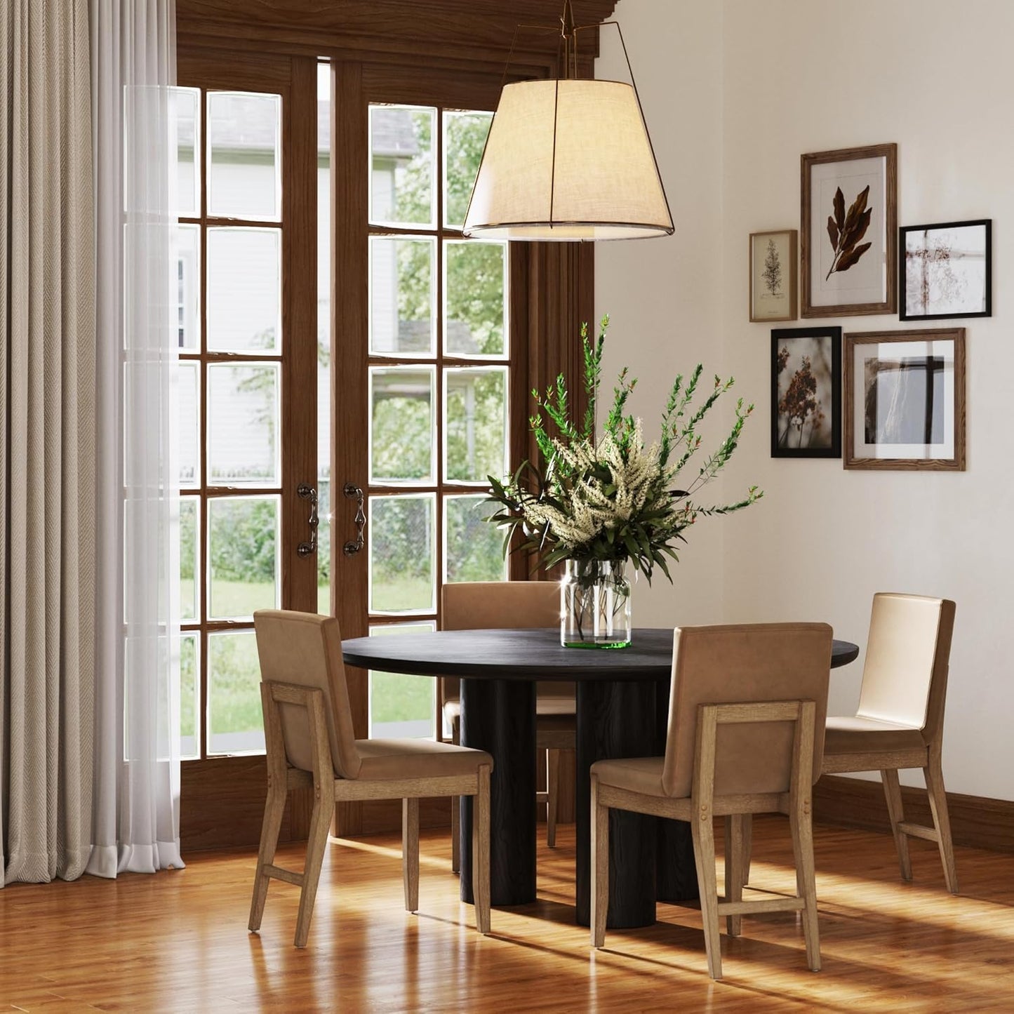 Gracie Modern Dining Chair with Cushion, Upholstered Dining Chair with Solid Wood Frame, Light Brown, Set of 2