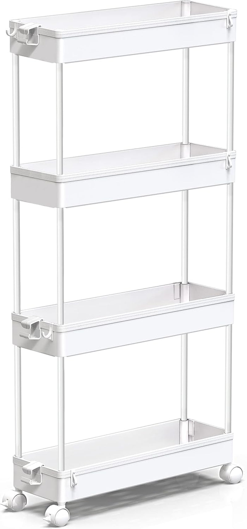 Slim Rolling Storage Cart 4 Tier Bathroom Organizer Mobile Shelving Unit Utility Cart Tower Rack for Kitchen Laundry Narrow Places, White