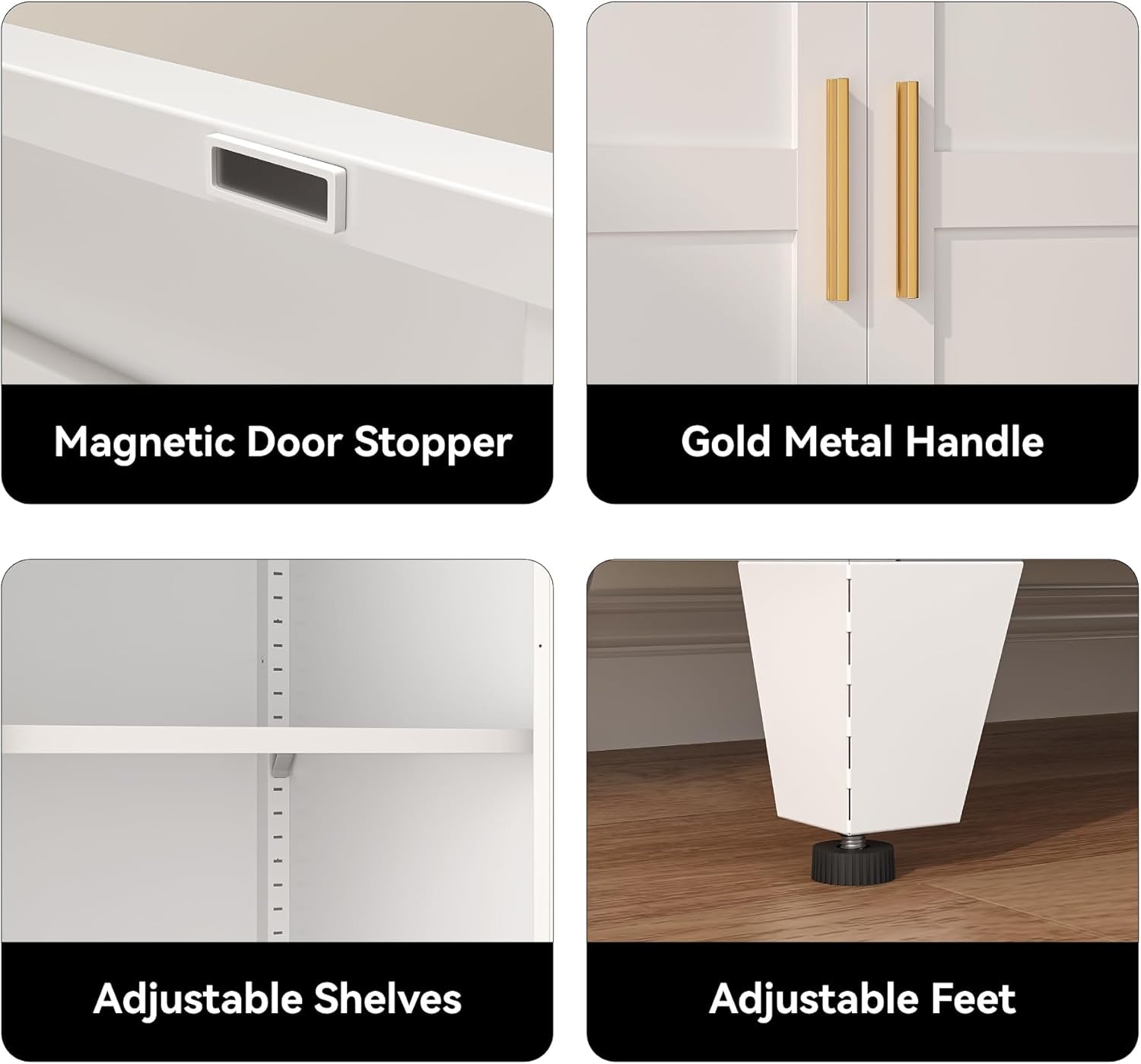 61" Tall Pantry Cabinet with Adjustable Shelves, White Storage Cabinet with Doors and Shelves, Sturdy Freestanding Cupboard for Kitchen Pantry, Bathroom Storage, Living Room & Office