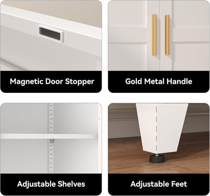 61" Tall Pantry Cabinet with Adjustable Shelves, White Storage Cabinet with Doors and Shelves, Sturdy Freestanding Cupboard for Kitchen Pantry, Bathroom Storage, Living Room & Office