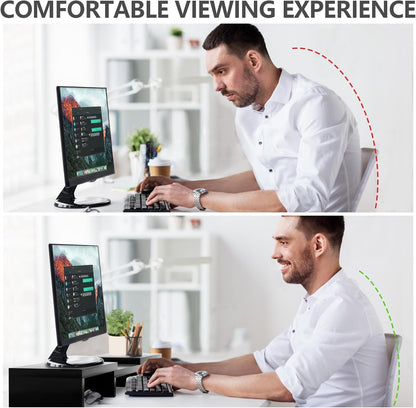 TAVR Dual Monitor Stand Riser Office Desktop Organizer Stand for 2 Monitors, Adjustable Length and Angle 3 Shelf, Extra Long Multifunctional Stand up to 43.3" Fit Computer, Laptop, TV, Black