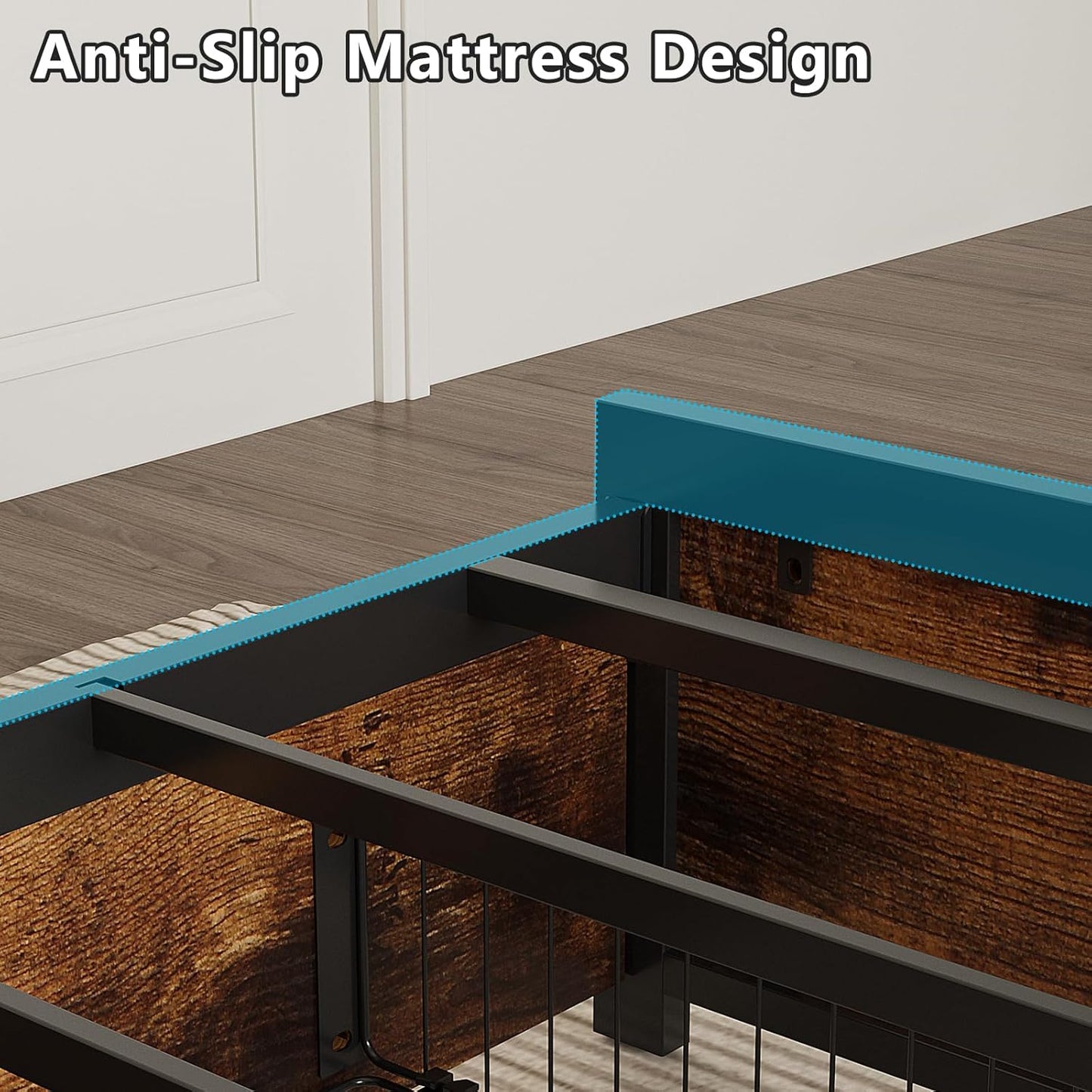 Queen Bed Frame with 4 Storage Drawers and Headboard, Metal Platform Panel Bed with Charging Station and RGB LED Lights, No Box Spring Needed, Noise Free, Easy Assembly, Vintage Brown