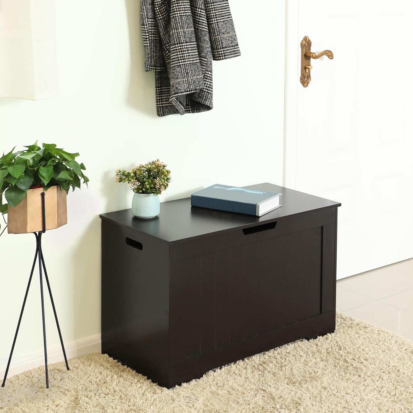 Storage Chest, 29.9 Inches Width Storage Bench, Entryway Bench with 2 Safety Hinges, Shoe Bench, Farmhouse Style, for Entryway, Bedroom, Living Room, Espresso Brown ULHS11BR.