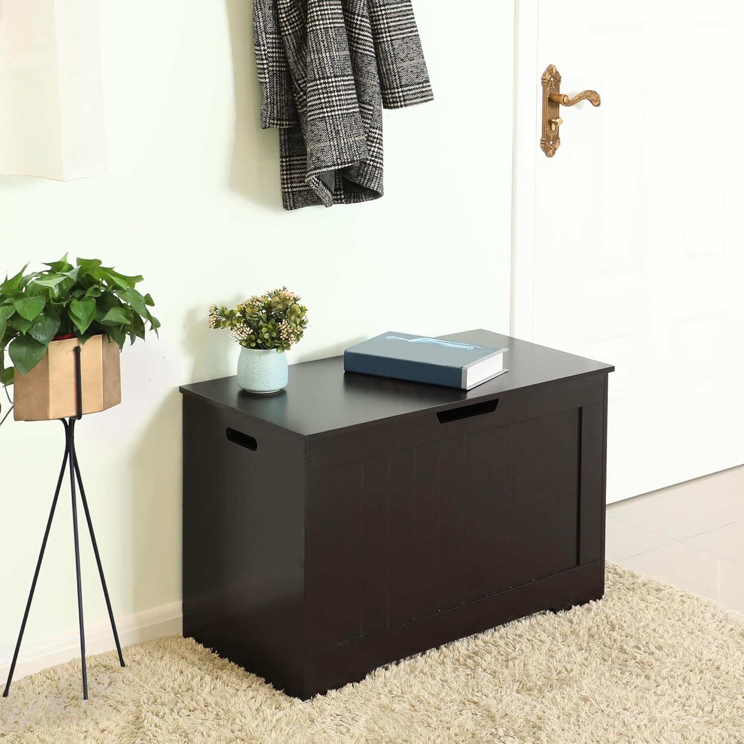 Storage Chest, 29.9 Inches Width Storage Bench, Entryway Bench with 2 Safety Hinges, Shoe Bench, Farmhouse Style, for Entryway, Bedroom, Living Room, Espresso Brown ULHS11BR.