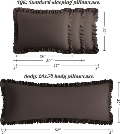 Ruffled Pillow Shams King 20X36 Set of 2, Brushed Microfiber Pillowcases with Envelope Closure, Soft Wrinkle-Resistant, Dark Brown