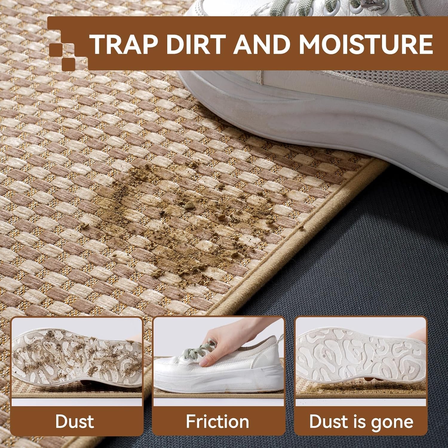 Front Door Mat 17''X30'', Absorbent Muddy Dirt Resist Washable Non Slip Low-Profile Indoor Doormat, Entryway Welcome Door Mats, Brown