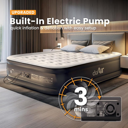 Queen Air Mattress with Built-In Pump, 18" Raised Blow up Mattress, 800 Lbs Max Honeycomb Air Bed, 48Hr Leak-Proof Test, 3Min Inflatable Mattress for Home, Guests, Camping, Colchones Inflables