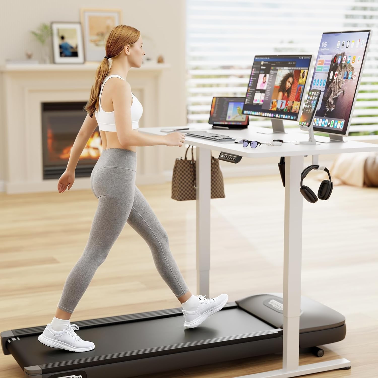 Electric Standing Desk, 45 X 24 Inches Sit Stand up Desk, Sit Stand Height Adjustable Home Office Desk with 4 Height Position Memory - with Splice Board (White, 45)