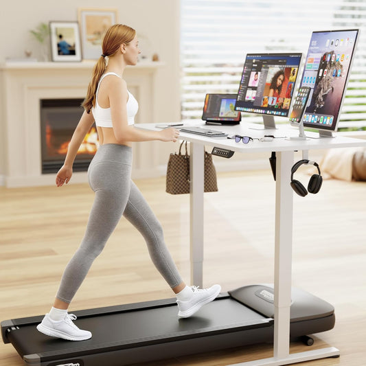 Electric Standing Desk, 45 X 24 Inches Sit Stand up Desk, Sit Stand Height Adjustable Home Office Desk with 4 Height Position Memory - with Splice Board (White, 45)