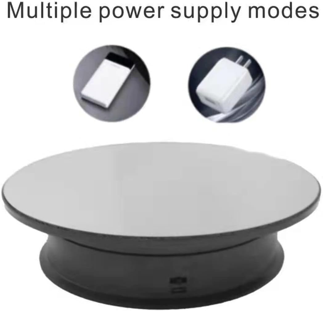 Motorized Rotating Display Stand, 8 In/Load 6.6 Lbs Electric Turntable, 360 Degree Adjustable Speed Revolving Base for Photography, Jewelry, 3D Models, Battery/Usb Power Supply (Black,Mirror Cover)