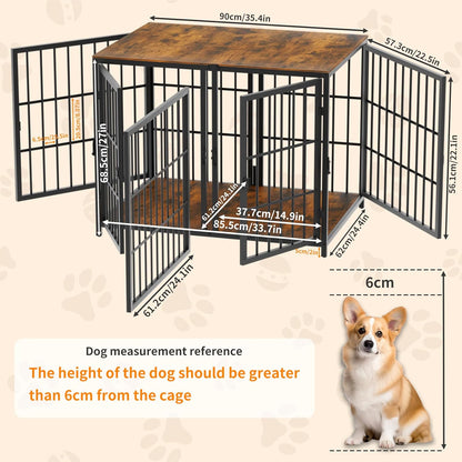 Heavy Duty Dog Crate Furniture: 35Inch Indoor Unlimited Connected Wood Pet Cage with Removable Divider - End Table Style Puppy Kennel with Double Rooms and 4 Doors for Small Medium Dogs