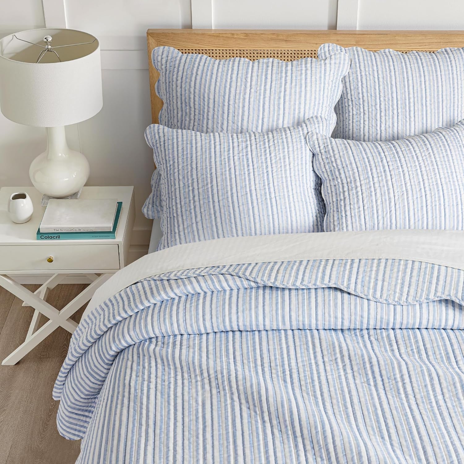 - Martha Stripe - Euro Sham Set of 2 - Stripe - Blue and White - (26X26In.), No Insert - Cotton