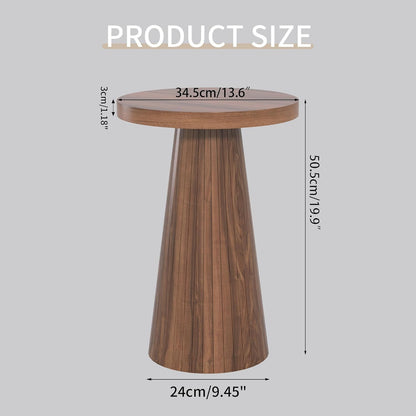Small round Pedestal Side Table, Wooden End Table for Living Room, Fluted Drink Table for Small Space, Modern Plant Stand Accent Table for Sofa Couch, 13.6 Inch (Walnut)