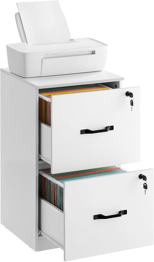 2 Drawers File Cabinet with Lock, Printer Stand, Office Filing Cabinet Organizer, for A4 and Letter Size Documents, Cloud White UOFC061W14