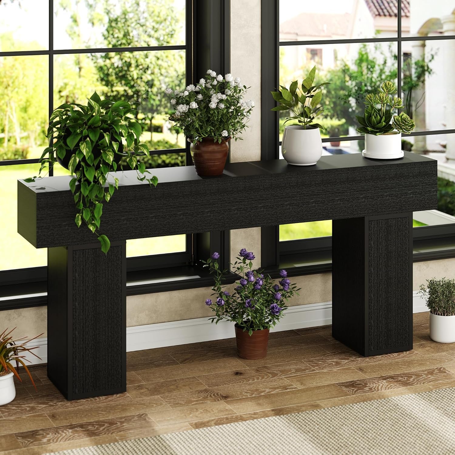 70.9-Inch Long Console Table, Wooden Sofa Table behind Couch Tables, Farmhouse Entryway Table Accent Table for Entrance, Hallway, Living Room, Foyer, Black