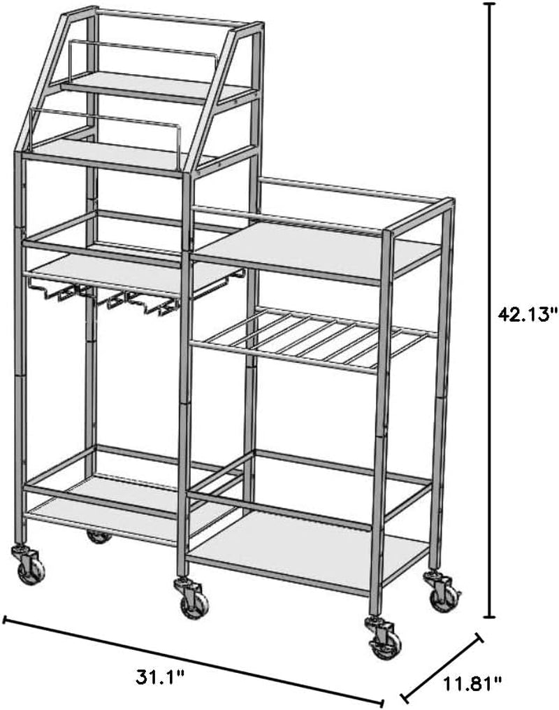 Rolling Bar Cart with Wine Glass Holder, Mini Bar for Whiskey Wine, Liquor Cart for Home, Alcohol Cabinet for Kitchen, Dining Room