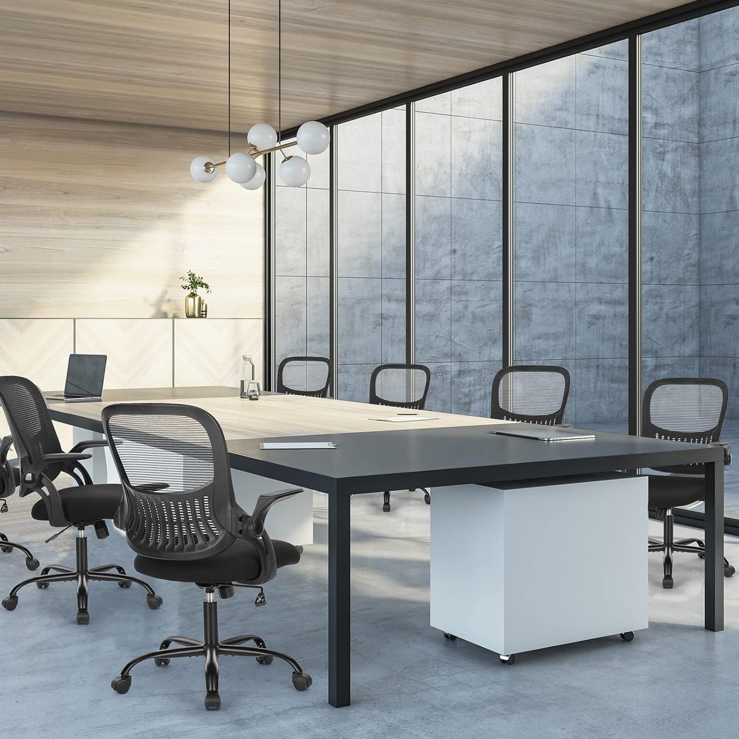 Office Computer Desk Chair, Ergonomic Mid-Back Mesh Rolling Work Swivel Task Chairs with Wheels, Comfortable Lumbar Support, Comfy Flip-Up Arms for Home, Bedroom, Study, Student, Black