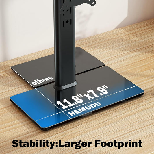 Single LCD Computer Monitor Free-Standing Desk Stand Mount Riser for 13 Inch to 32 Inch Screen with Swivel, Height Adjustable, Rotation, Vesa Base Stand Holds One (1) Screen up to 77Lbs(Ht05B-001))
