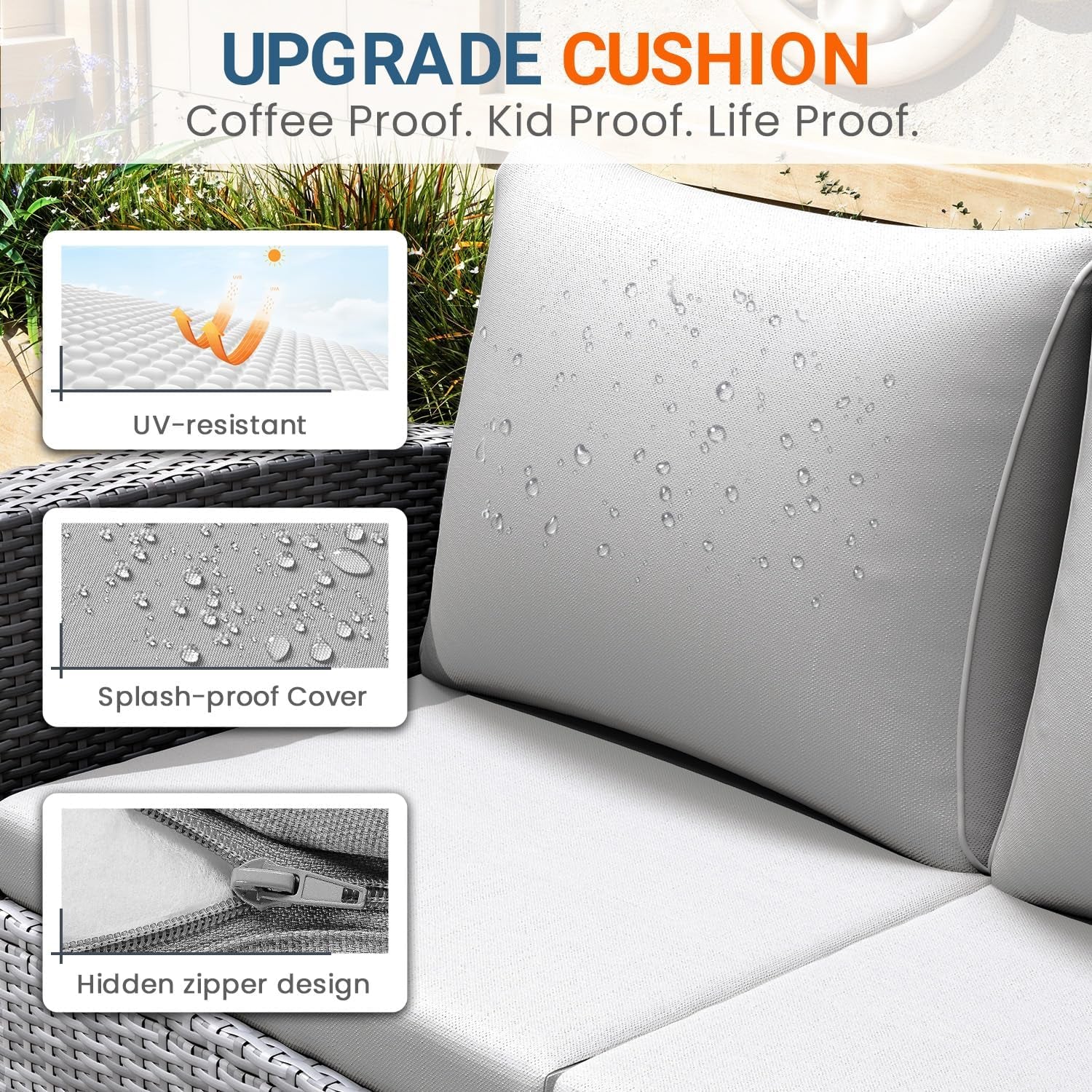 Patio Furniture Set, Wicker outside Outdoor Furniture for All Weather, Patio Sofa with High Backrest Support and Wide Armrest for Backyard, Balcony, Deck, Porch, Light Gray