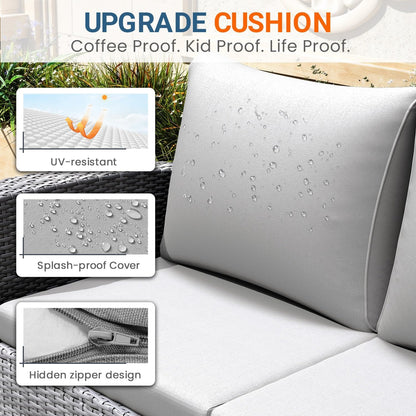 Patio Furniture Set, Wicker outside Outdoor Furniture for All Weather, Patio Sofa with High Backrest Support and Wide Armrest for Backyard, Balcony, Deck, Porch, Light Gray