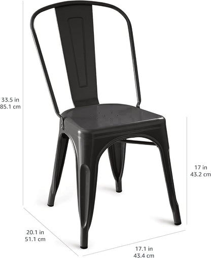 Metal Dining Chairs, Easy to Assemble, Indoor/Outdoor, Stackable, Matte Black, 4-Pack