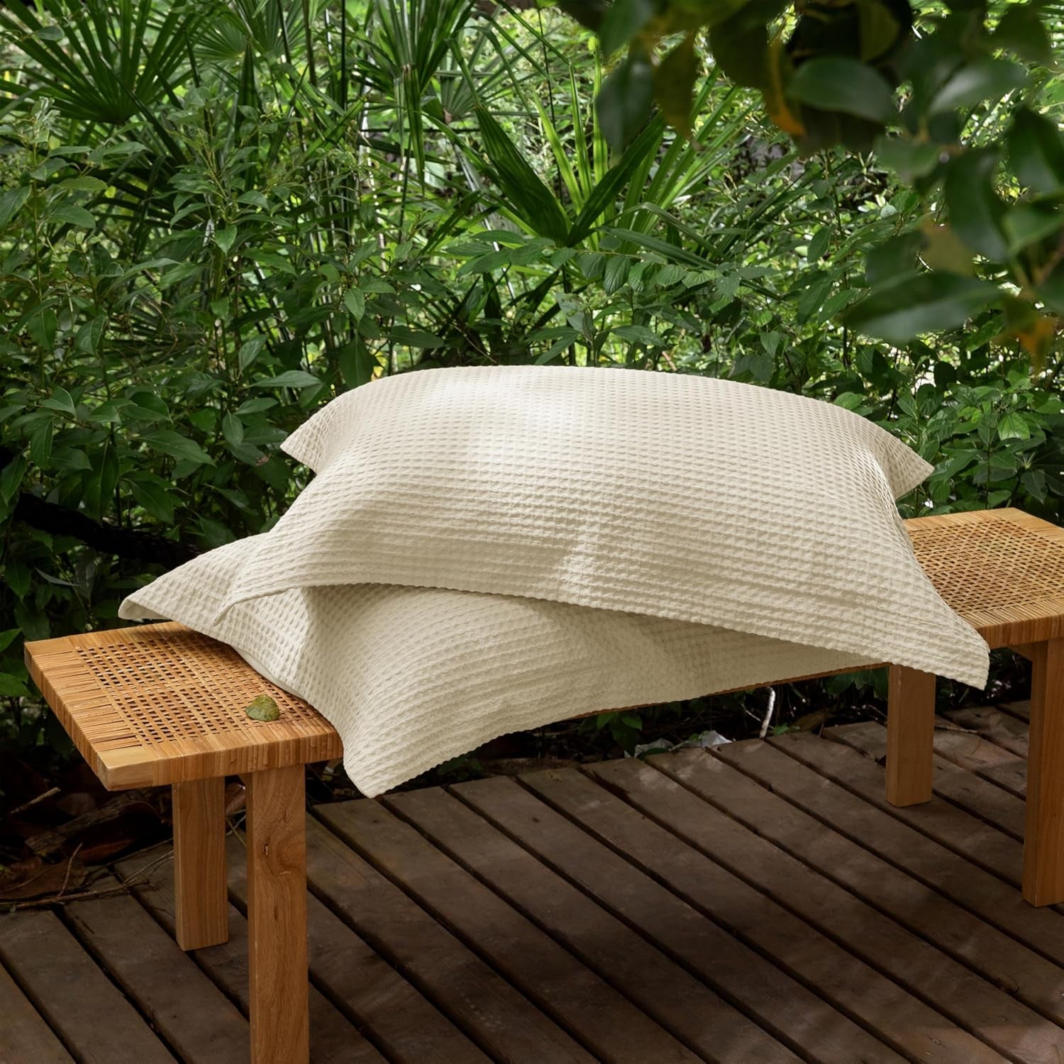 100% Cotton Waffle Weave Pillowcases 2 Pack King Size, 20X36 Inches Ultra Soft & Breathable Pillow Shams - Skin-Friendly Decorative Luxury Pillow Covers without Insert, Coconut White