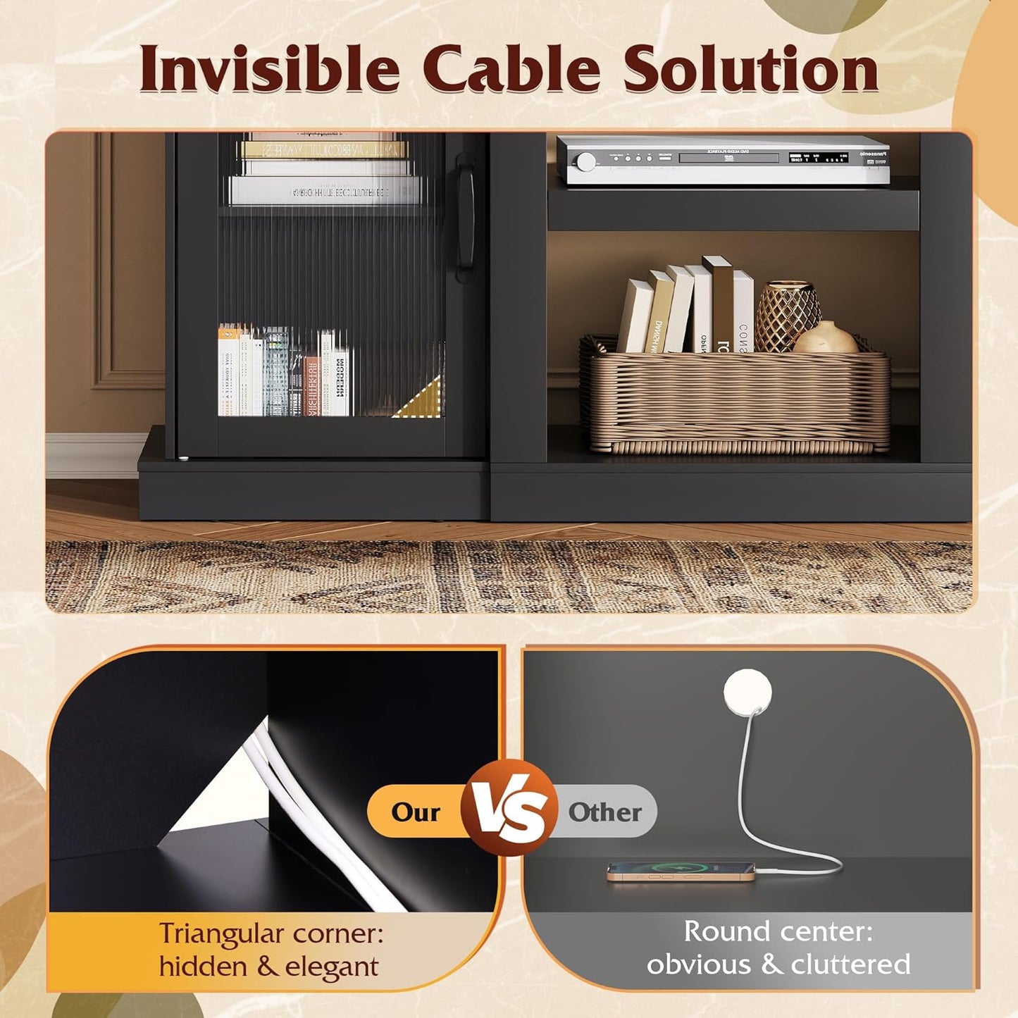 Farmhouse TV Stand for 65 Inch TV, 58" Entertainment Center with Storage Cabinets, Open Shelves TV Console for Living Room and Bedroom, Black