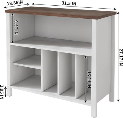 Record Player Stand, Mid-Century Vinyl Record Storage Cabinet, 3-Tier Record Player Holder, Turntable Stand with 4 Cabinet up to 220 Albums, End Table for Bedroom Music Room Living Room, White
