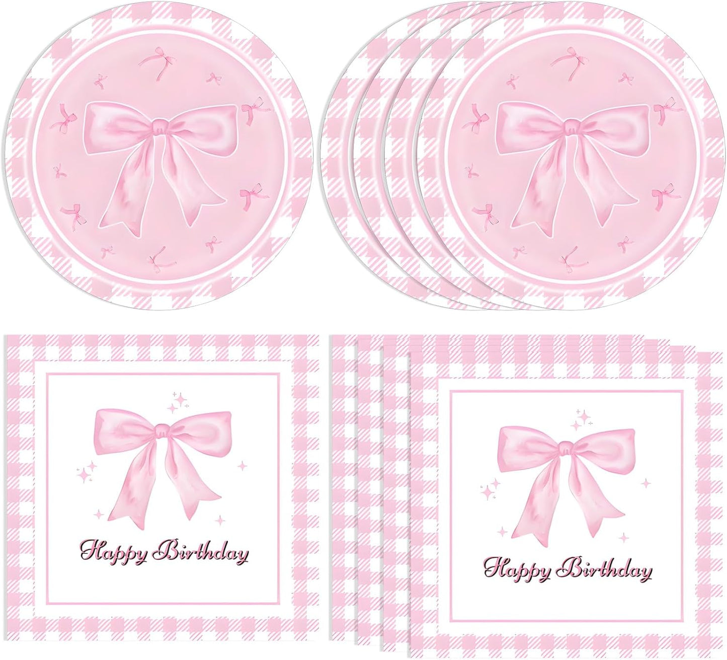40Pcs Pink Bow Party Supplies Bow Birthday Party Plates and Napkins Pink Bow Party Decorations for Girls Bachelorette Party Bride Engagement Decoration Baby Shower Coquette Cute Supplies