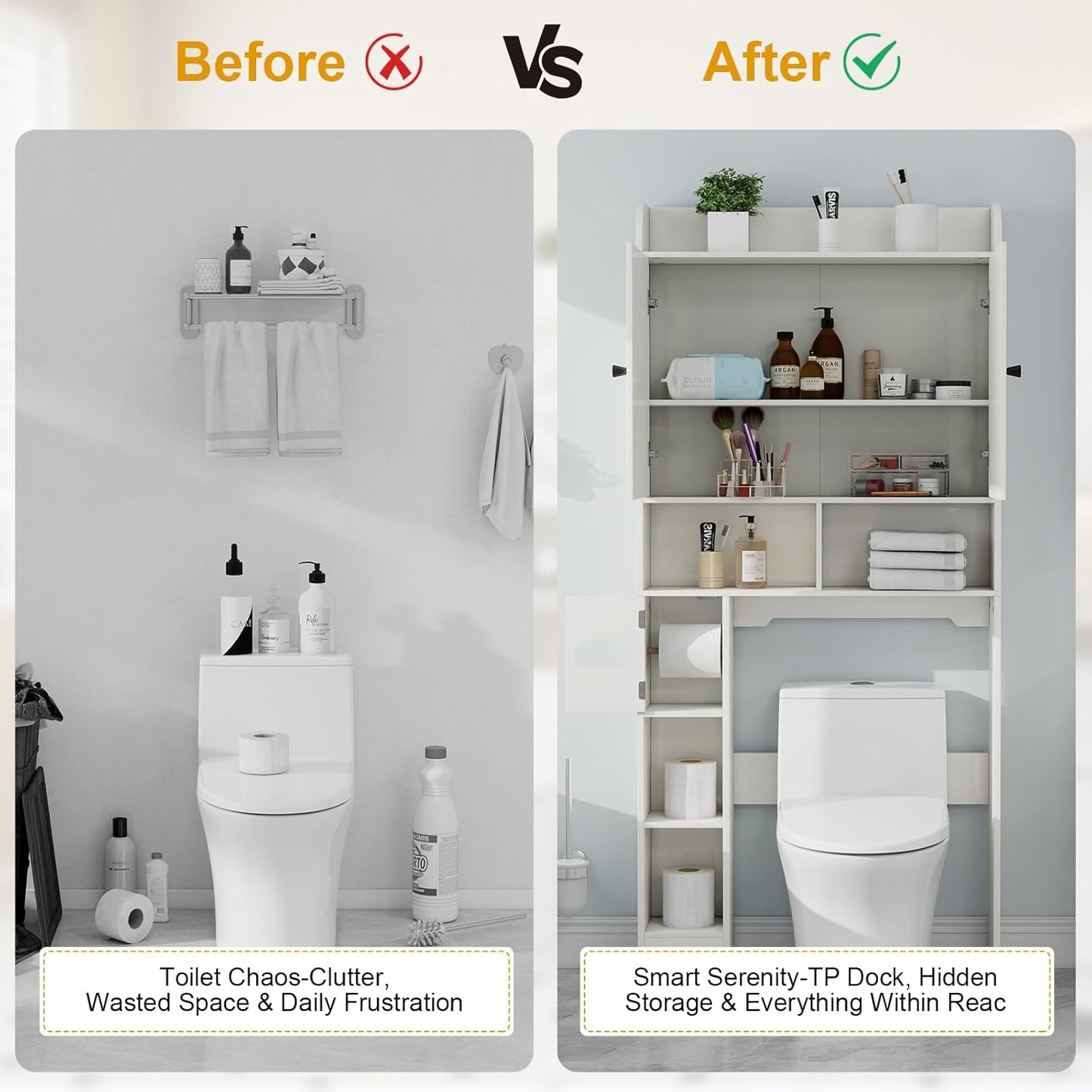 Over the Toilet Storage Cabinet with Farmhouse Barn Doors and Adjustable Shelves, Freestanding Bathroom Organizer with Toilet Paper Holder, Wood Space Saver for Small Restroom & Laundry Room, White