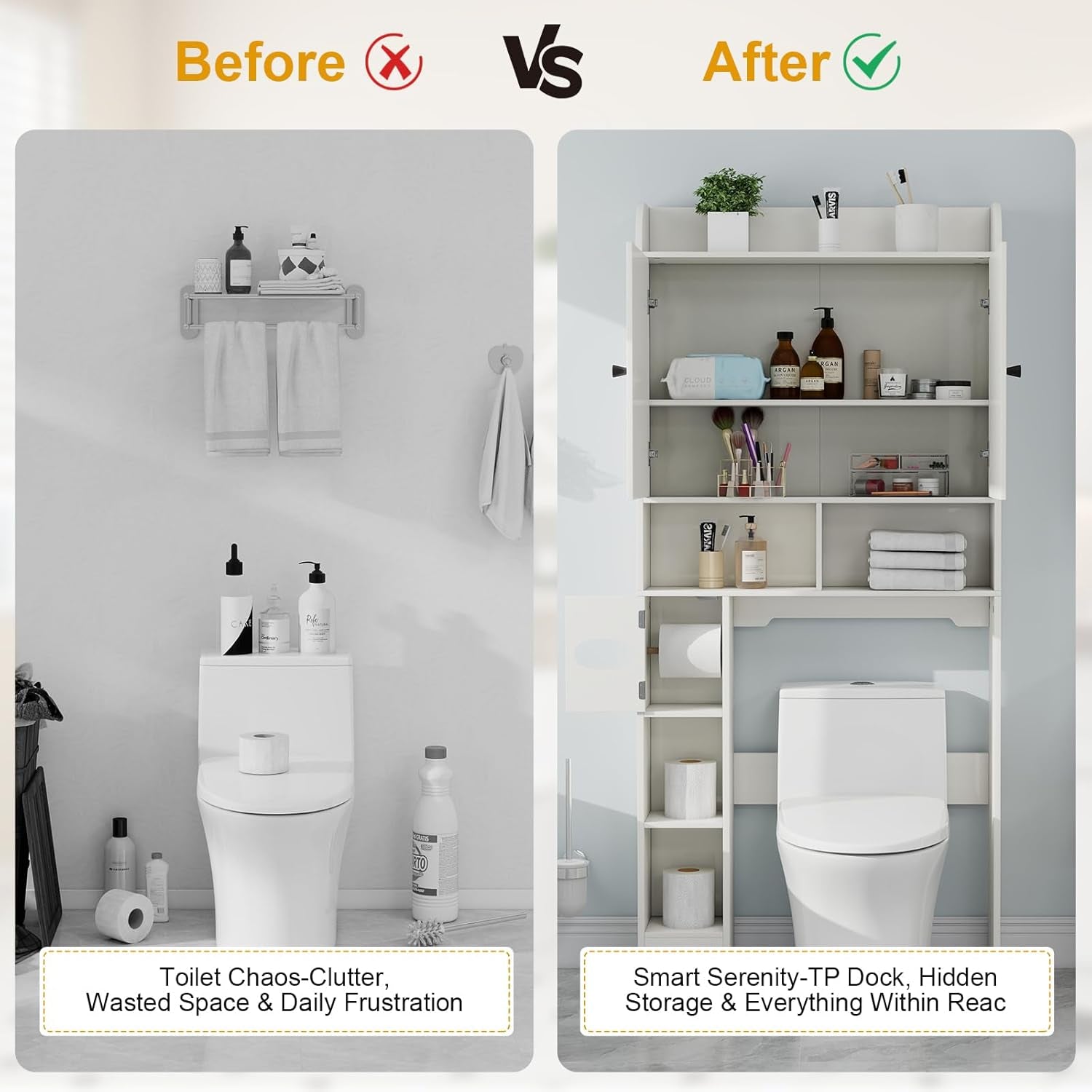 Over the Toilet Storage Cabinet with Farmhouse Barn Doors and Adjustable Shelves, Freestanding Bathroom Organizer with Toilet Paper Holder, Wood Space Saver for Small Restroom & Laundry Room, White