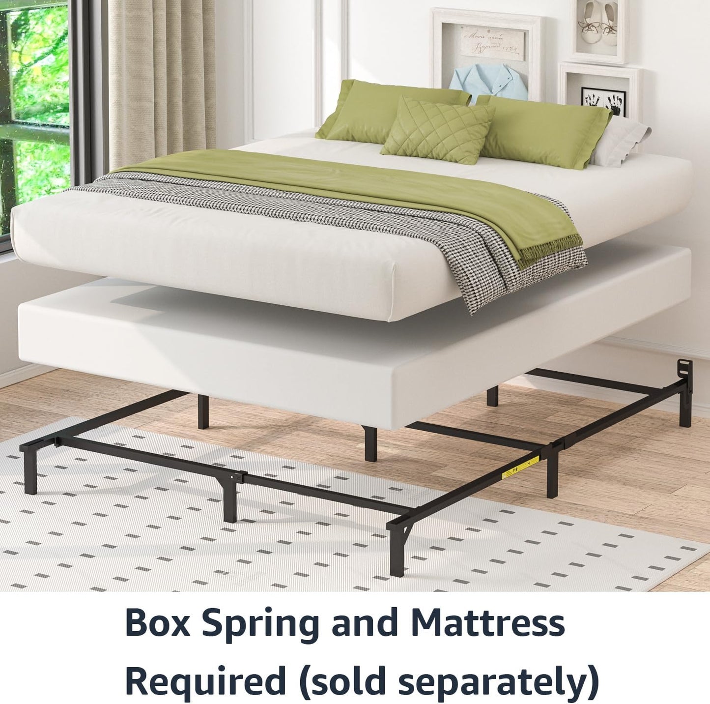 Metal Bed Frame(Box Spring Required), 9-Leg Base for Box Spring and Mattress, Queen, Tool-Free Easy Assembly, 79.5" L X 59.5" W X 7" H, Black