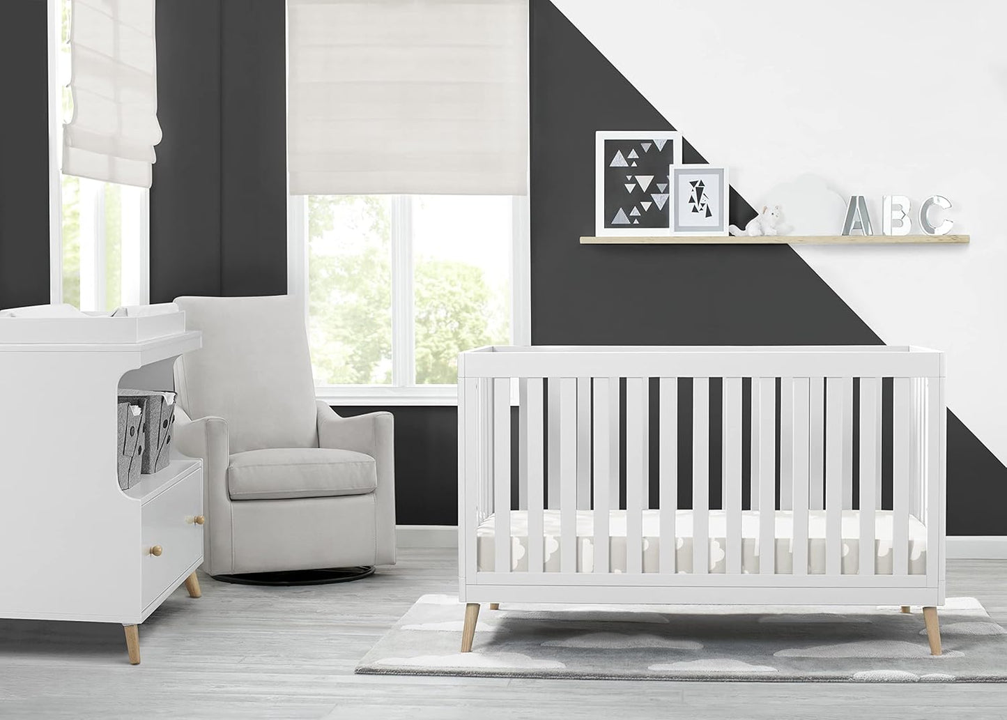 Essex 4-In-1 Convertible Baby Crib, Bianca White with Natural Legs