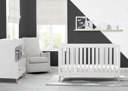 Essex 4-In-1 Convertible Baby Crib, Bianca White with Natural Legs