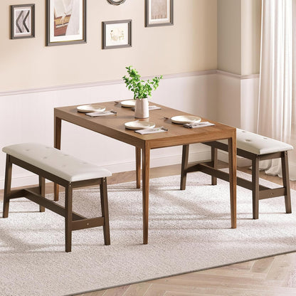 Dining Bench, Bamboo Dining Room Bench with PU Leather Upholstered Seat, for Kitchen, Living Room, Hallway, Kitchen, Entryway, Beige and Brown CE13CD01