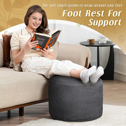 round Ottoman Foot Rest Pouf for Living Room Couch - Soft Plush Hassock
