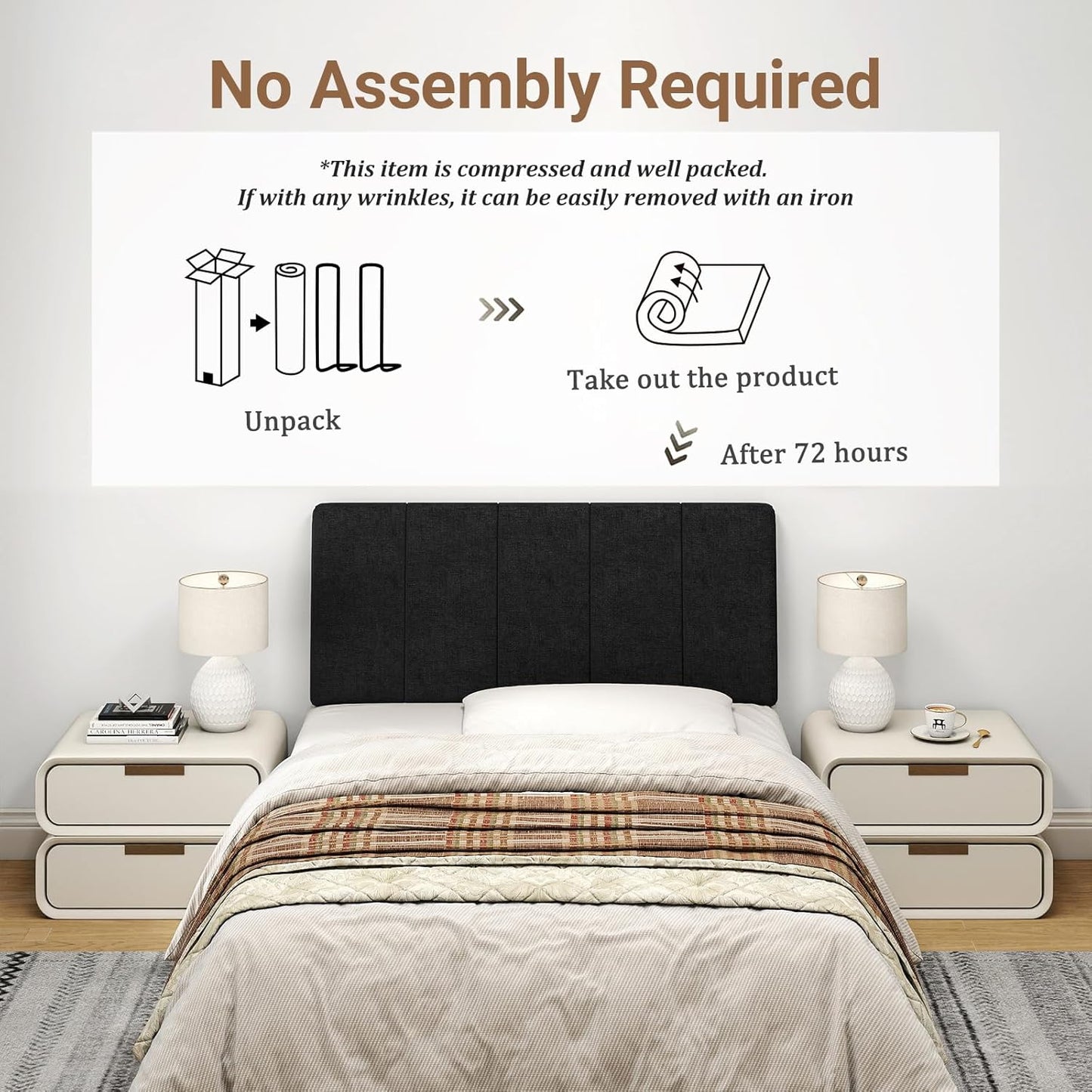 Twin Size Headboard Only-No Assembly, Upholstered Headboard Twin Size Linen Fabric Modern Style Headboards Extra-Thick, Black