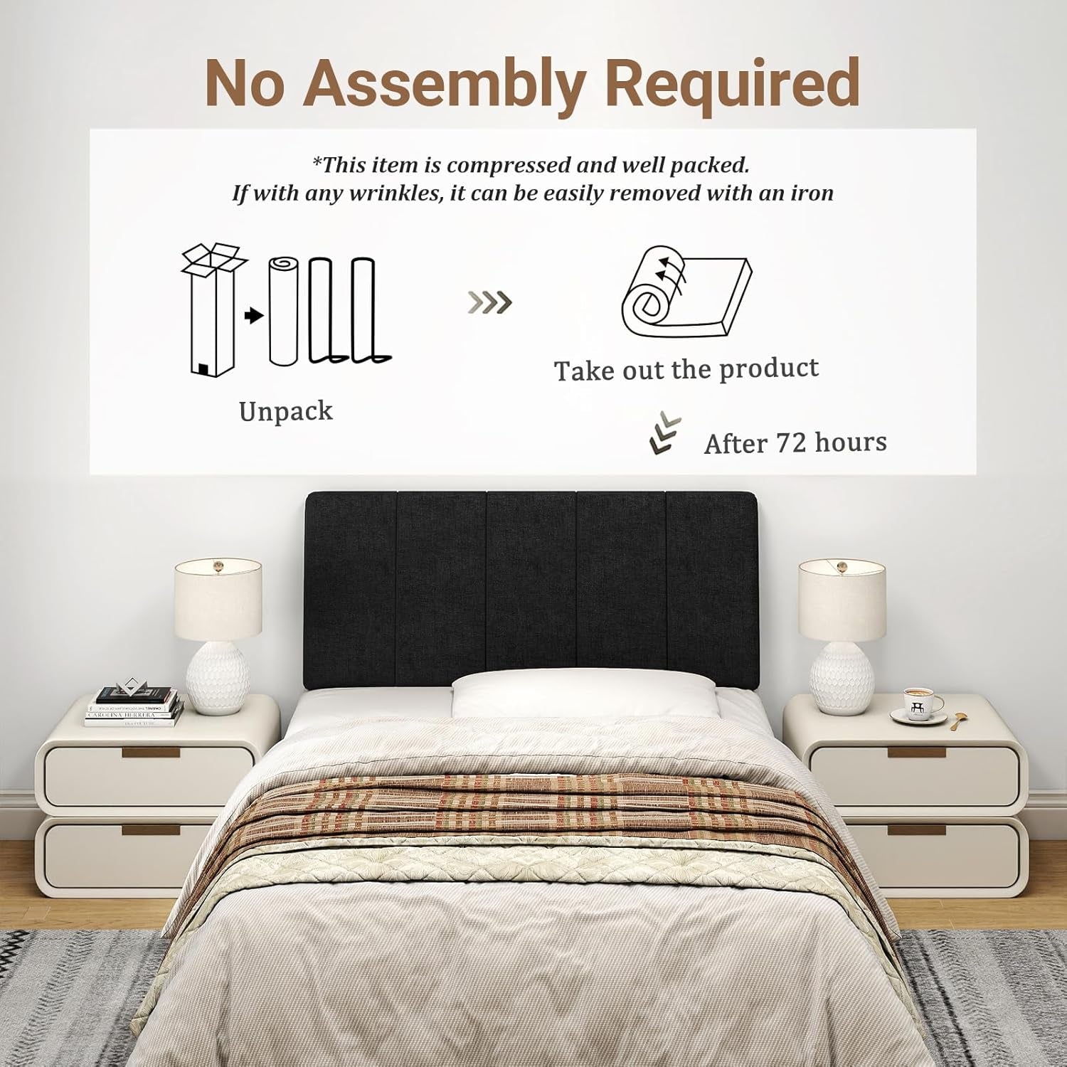 Twin Size Headboard Only-No Assembly, Upholstered Headboard Twin Size Linen Fabric Modern Style Headboards Extra-Thick, Black