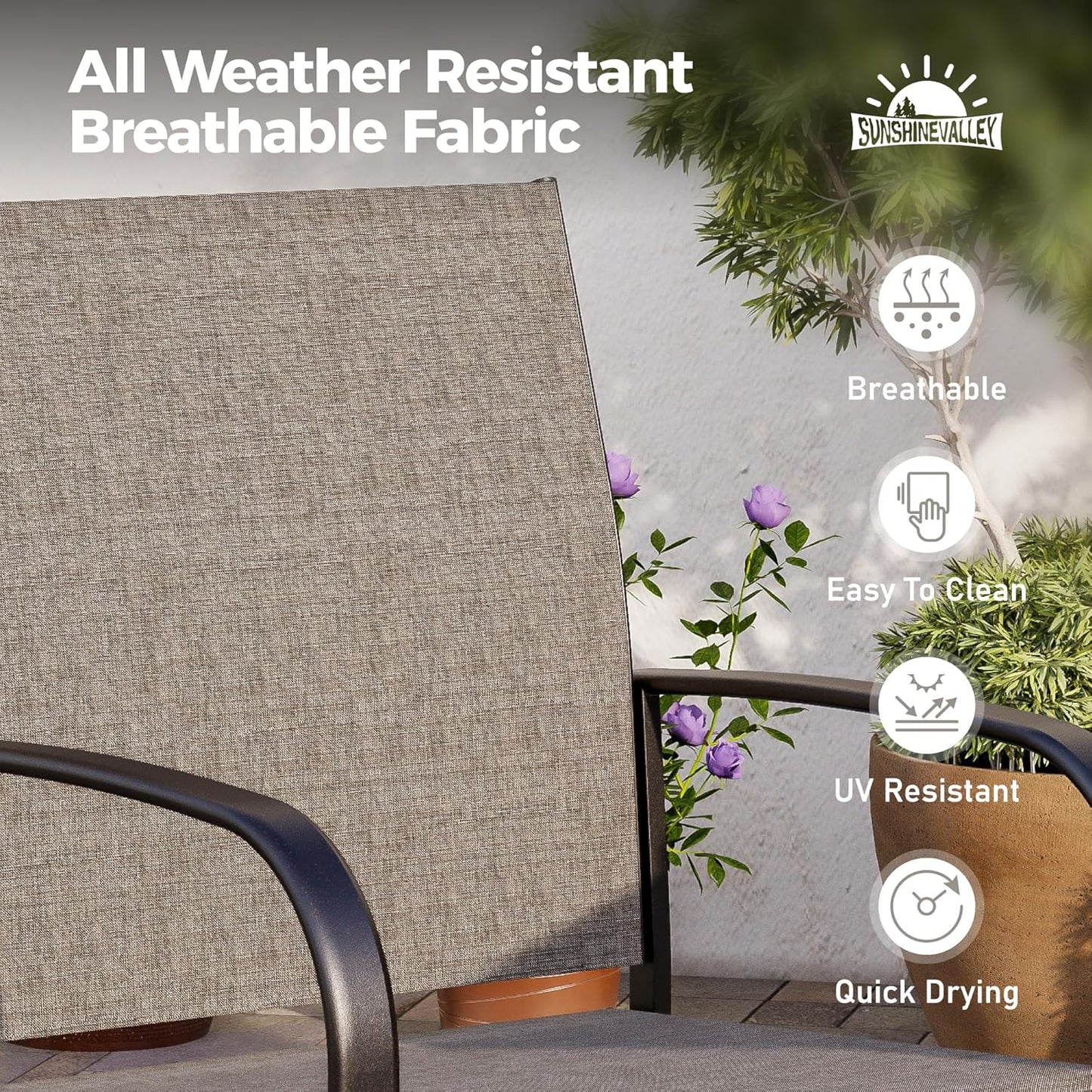 5 Piece Patio Dining Set for 4, 37”X37” Square Table with Umbrella Hole, 4 Metal Brown Chairs, Outdoor Table and Chairs Set for Lawn Backyard and Deck