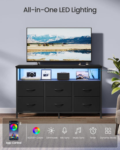 BELLAH Collection - Dresser for Bedroom, Chest of Drawers, TV Stand for Tvs up to 55 Inches, Living Room, Closet, 6 Drawers and 1 Shelf, Modern, Ink Black ULGS833BH02S