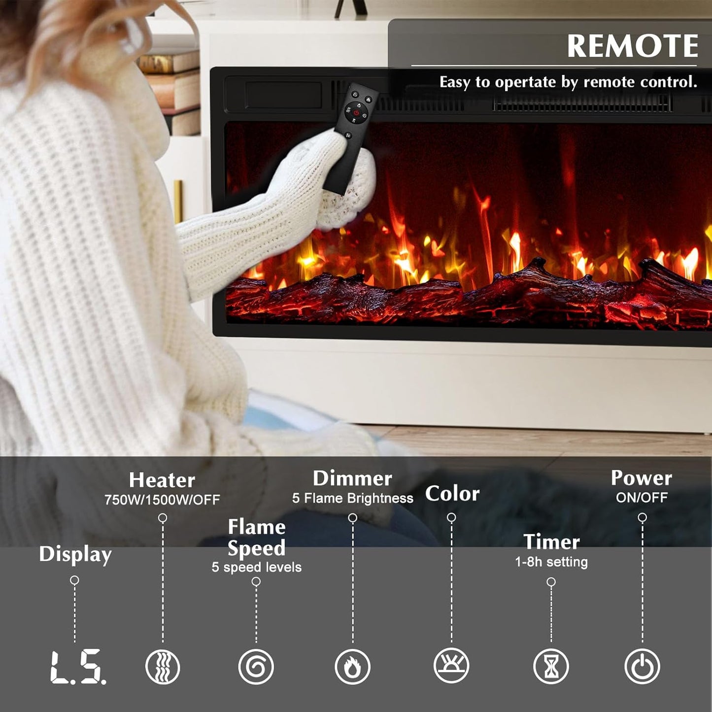 Fireplace Tv Stand with 36 Inch Fireplace up to 80" Tvs,Led Light Entertainment Center and Storage, 70" Modern Wood Media TV Console with Highlight Cabinet for Living Room (White)