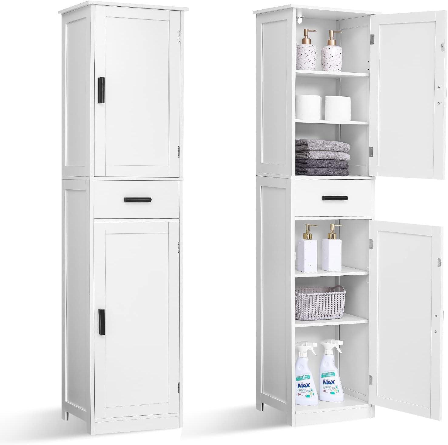 67'' Tall Bathroom Cabinet, Storage Cabinet with 4 Shelves & 2 Doors, Narrow Storage Cabinets for Bathroom, Living Room, Home Office, White