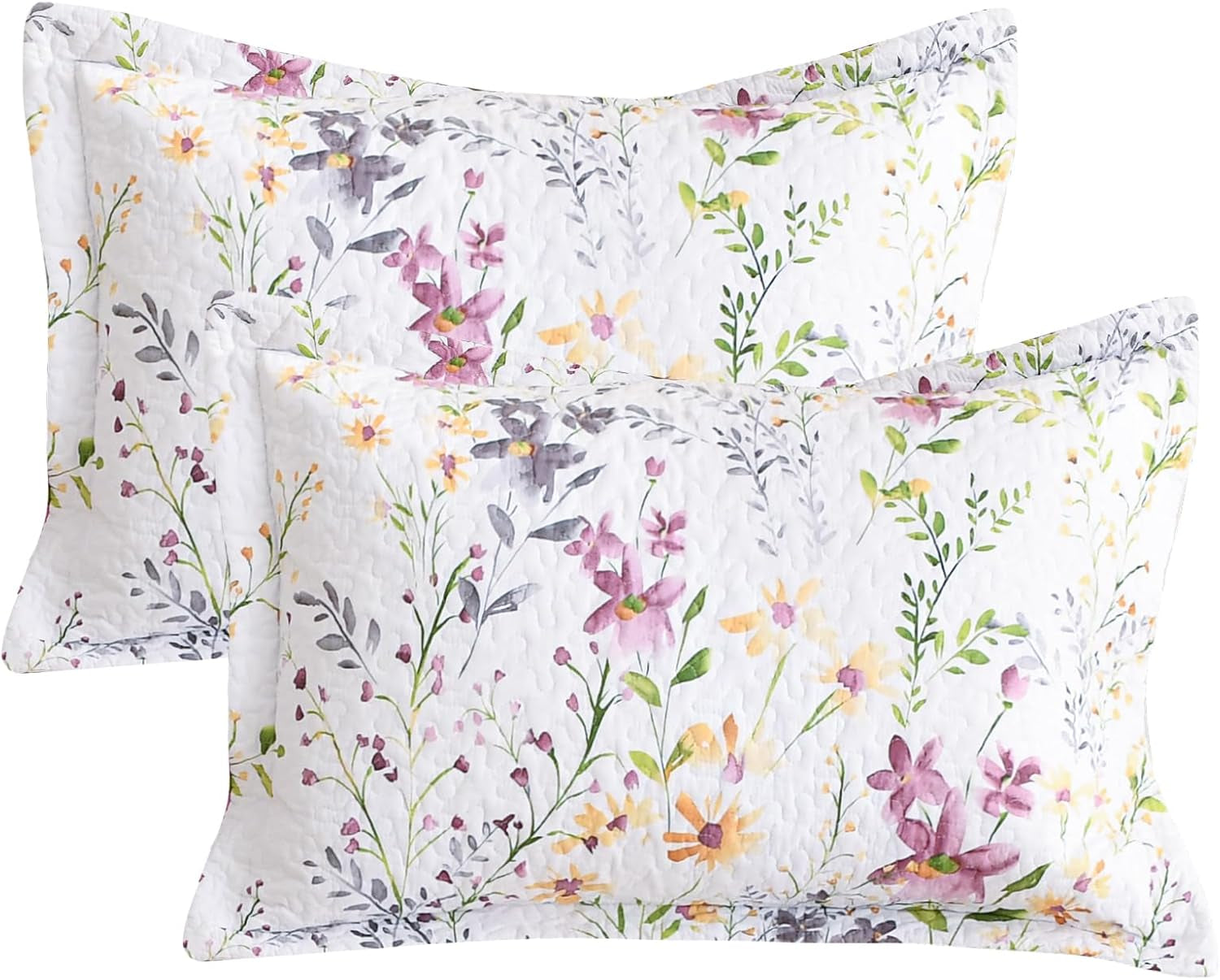 Cotton King Size Pillow Shams Set of 2 (20"X36"), Flowers Printed Pillow Covers Soft Breathable Envelope Closure Quilted Bed Pillows