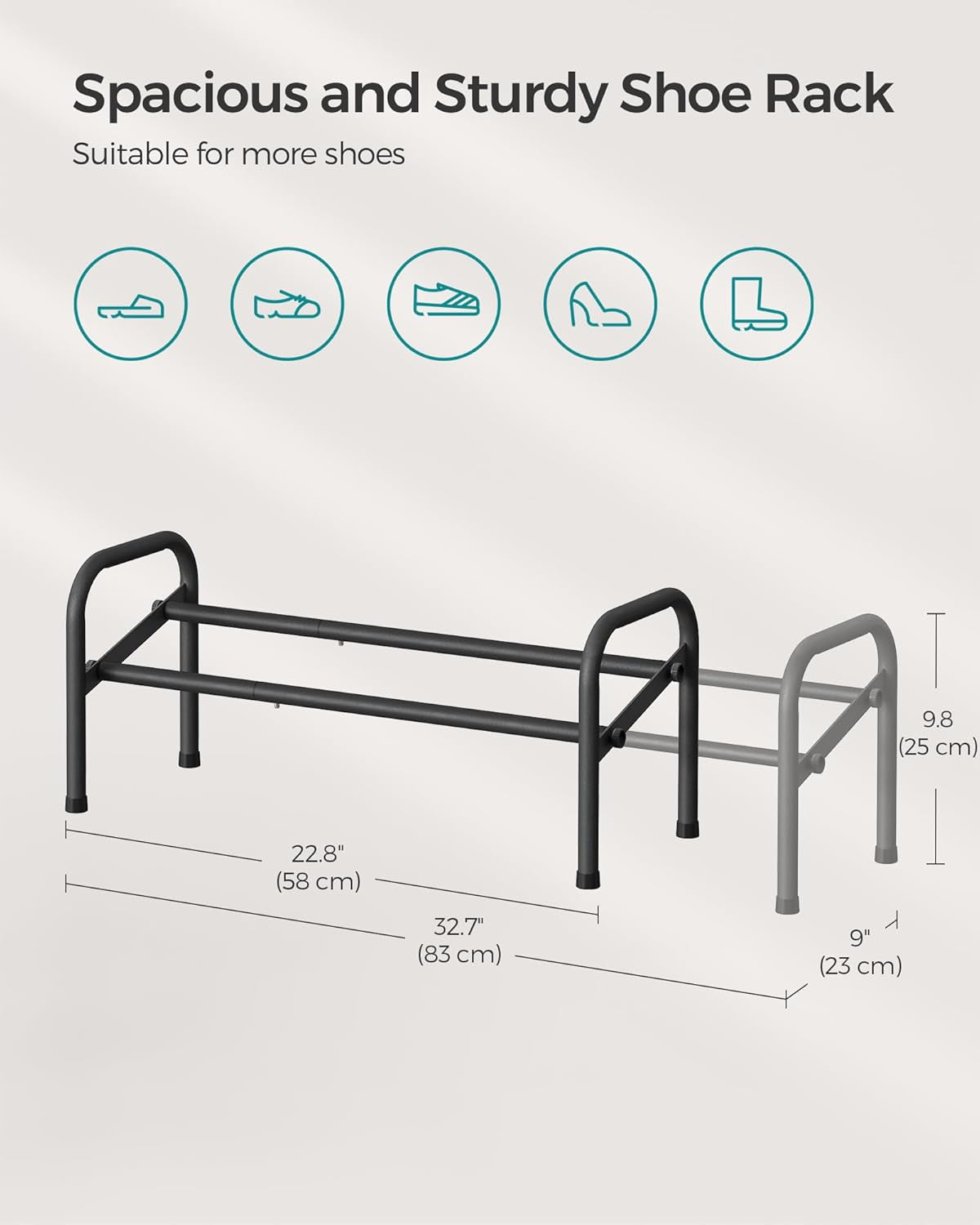 Expandable Shoe Rack, 1 Tier Shoe Rack Shelf, Adjustable Shoe Organizer Storage for 10 Pairs of Shoes, Metal Free Standing Shoe Racks for Closet, Front Door Entryway, Easy Assembly, Ink Black