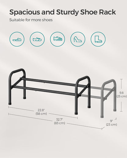 Expandable Shoe Rack, 1 Tier Shoe Rack Shelf, Adjustable Shoe Organizer Storage for 10 Pairs of Shoes, Metal Free Standing Shoe Racks for Closet, Front Door Entryway, Easy Assembly, Ink Black