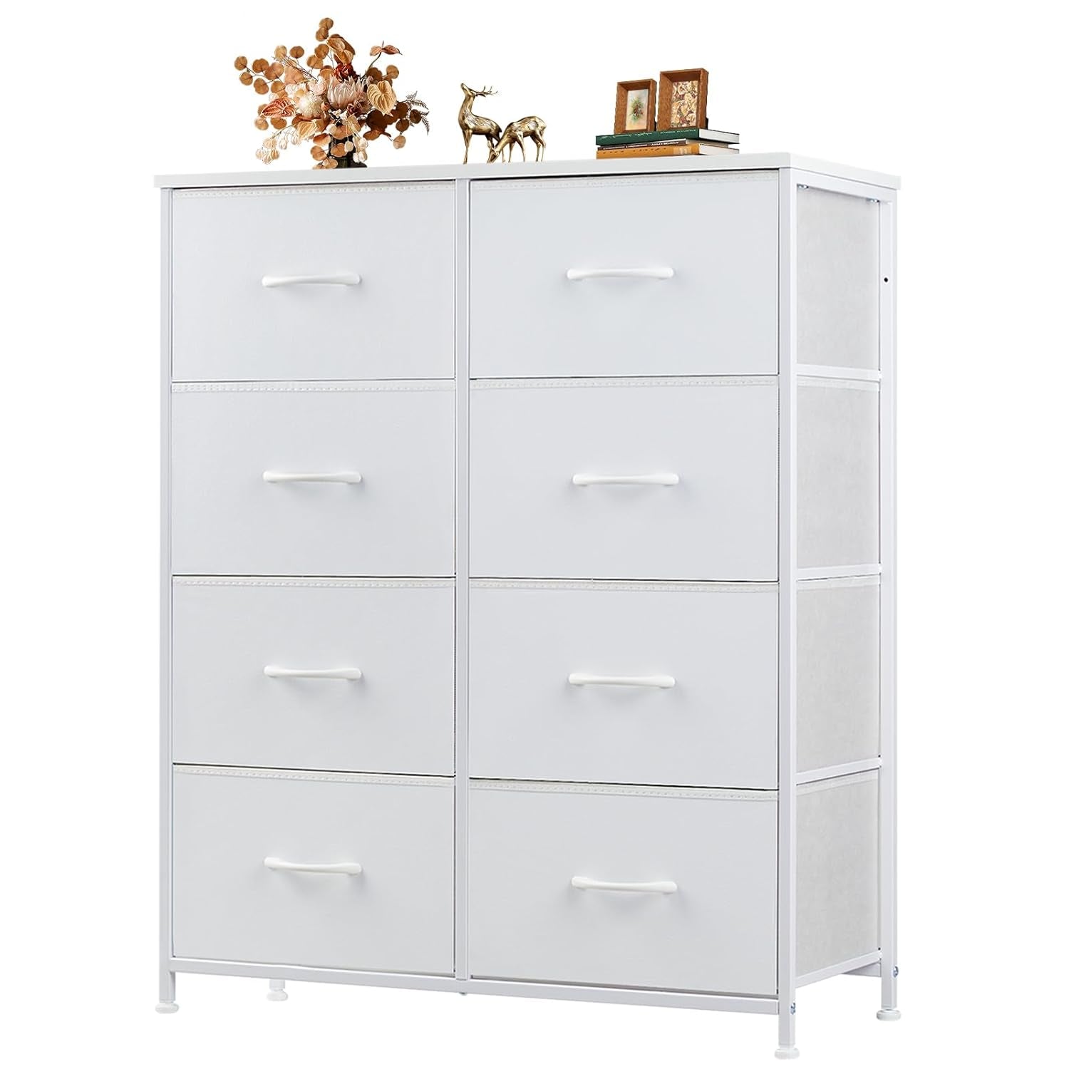 Dresser for Bedroom with 8 Drawers, Anti-Tip Tall Fabric Chests Storage Organizer Tower Furniture with Wooden Top Metal Frame for Clothes, Closet, Living Room, Hallway, Entryway