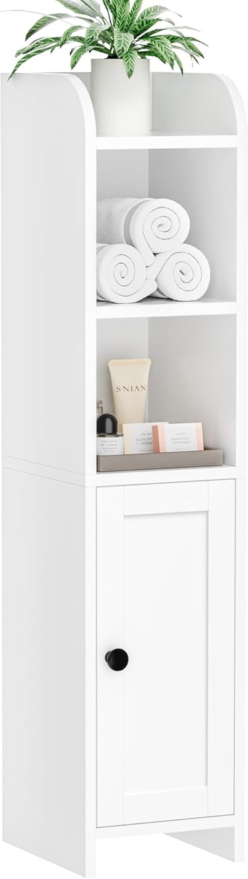 Small Bathroom Storage Corner Floor Cabinet with Door and Shelves, beside the Toilet Paper Stand for Skinny, Narrow Toilet Paper Cabinet, 7.9" D X 7.1" W X 31" H, White