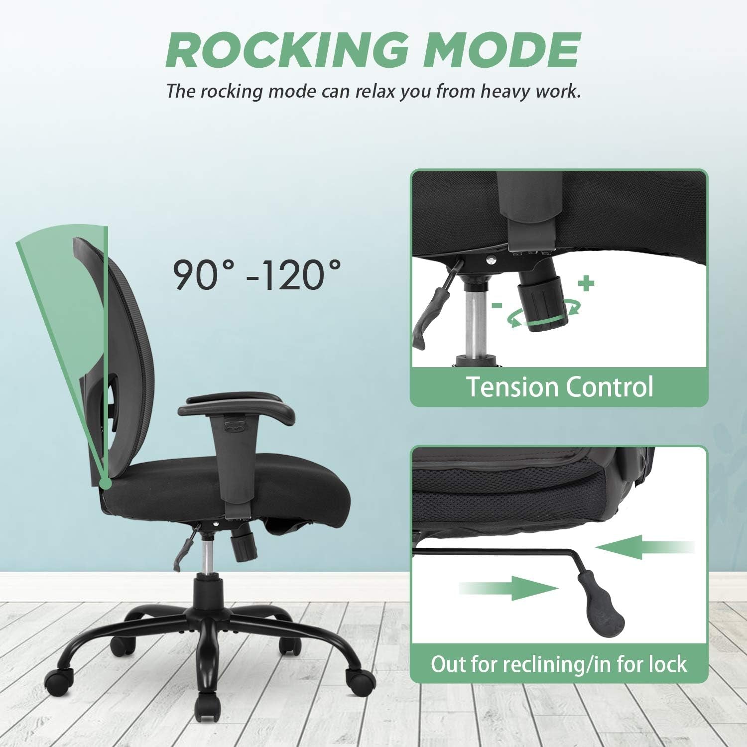 Big and Tall Office Chair 500Lbs Desk Chair Mesh Computer Chair with Lumbar Support Wide Seat High Back Task Executive Ergonomic Chair for Home Office (Black)