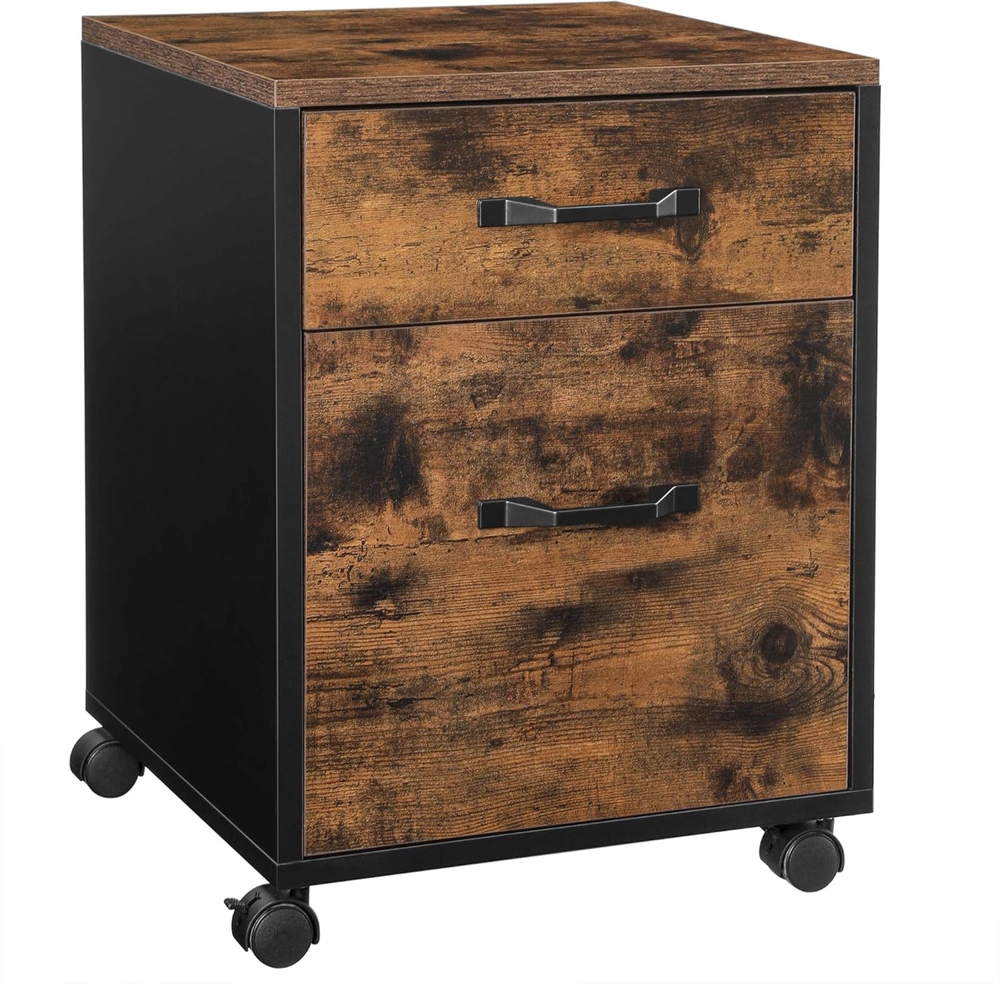 2 Drawers File Cabinet for Home Office, Printer Stand with Wheels, for A4, Letter Sized Documents, Hanging File Folders, Rustic Brown and Ink Black UOFC042B01V1