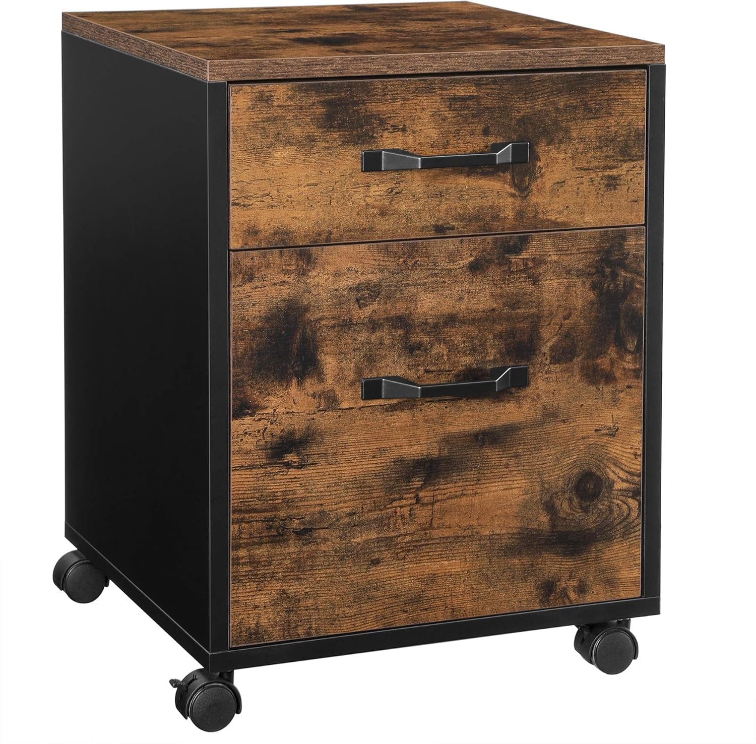 2 Drawers File Cabinet for Home Office, Printer Stand with Wheels, for A4, Letter Sized Documents, Hanging File Folders, Rustic Brown and Ink Black UOFC042B01V1